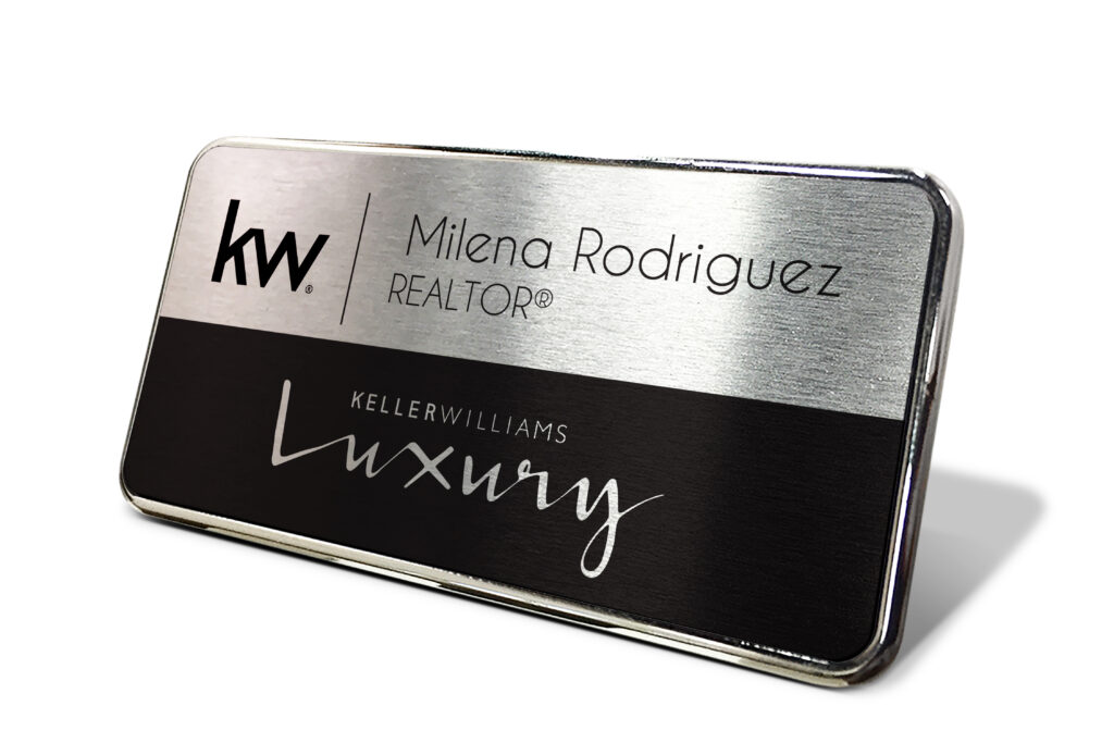 Framed Name Tag - Silver/Black 1.5x3 Luxury