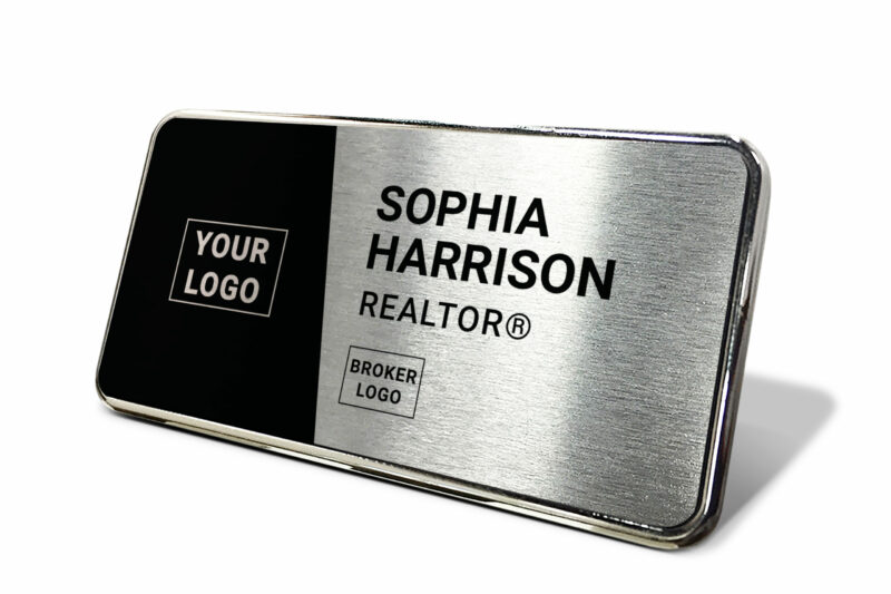 1.5x3 Black/Silver Geometric Name Tag - Generic Store